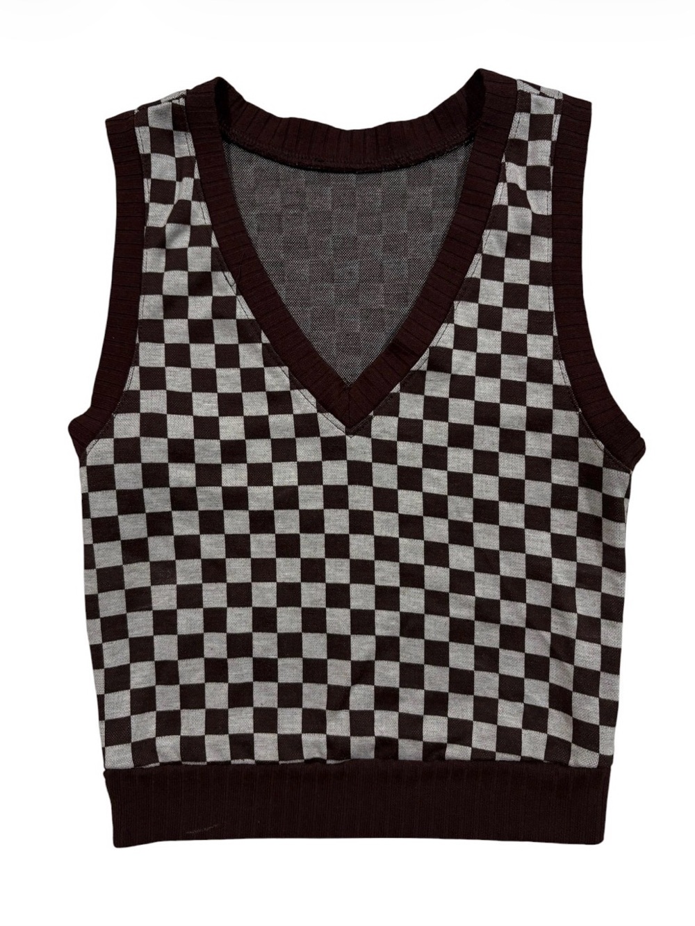 Y2K Checkerboard V-Neck Knit Vest